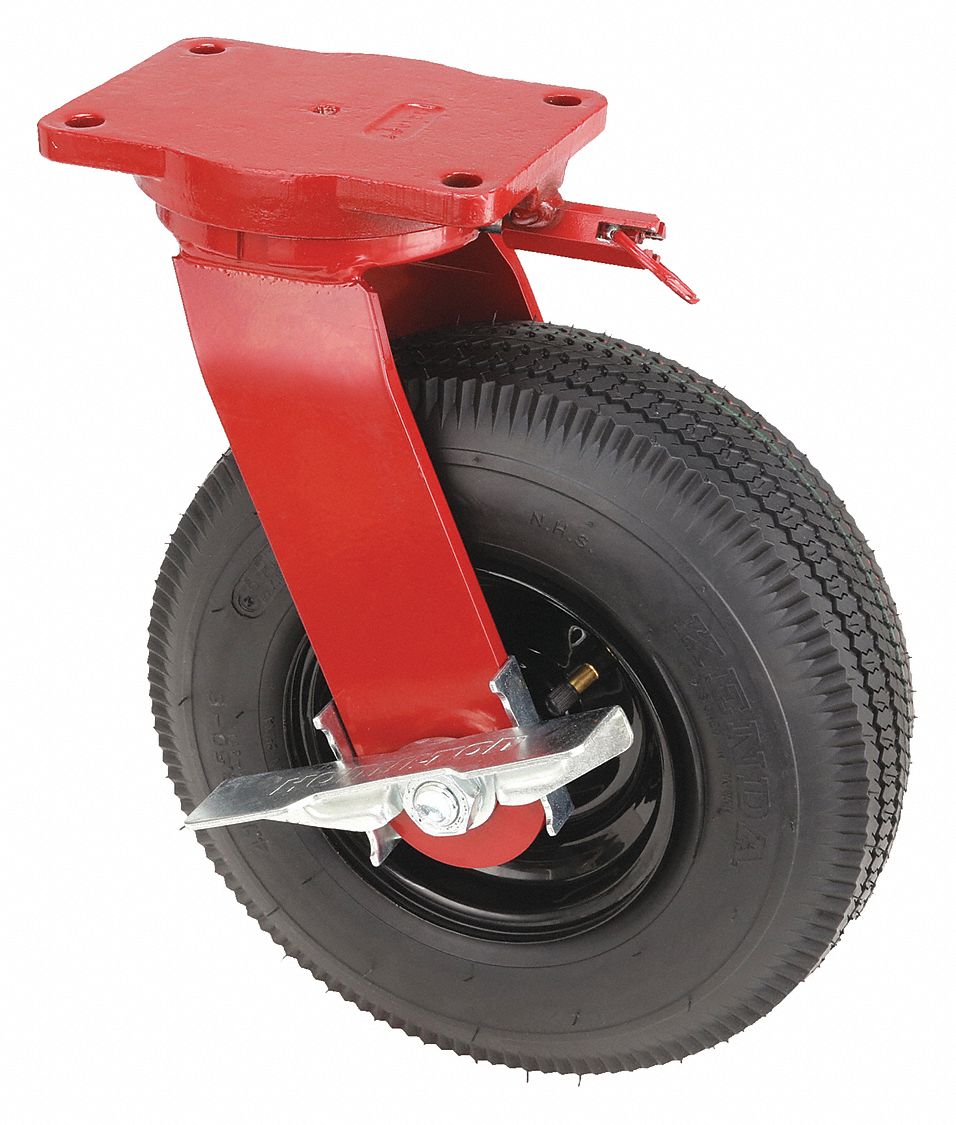 Plate Caster: Swivel, 12 in Wheel Dia., 4 1/8 in Wheel Wd, 15 1/2 in Mounting Ht, Rubber