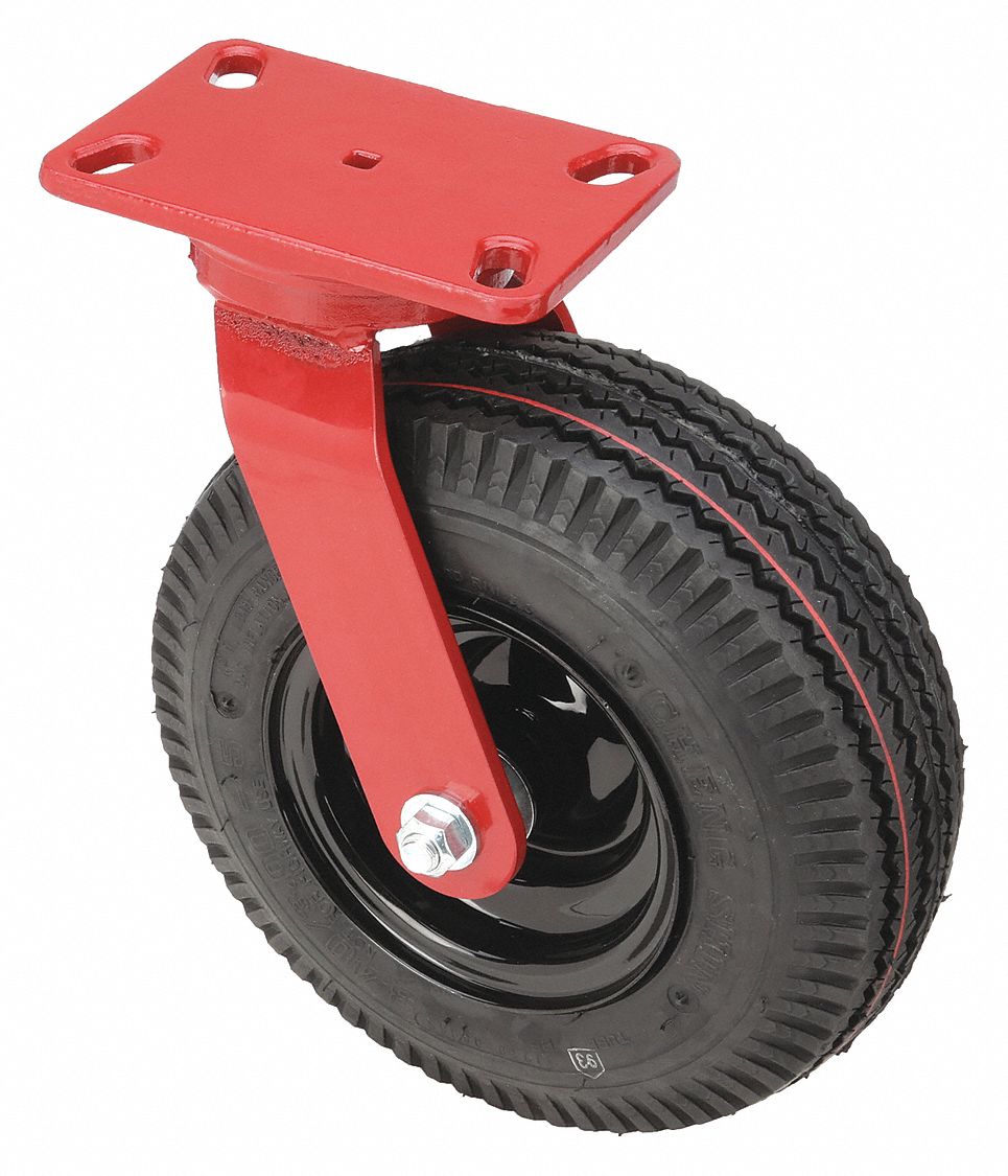 Plate Caster: Swivel, 10 in Wheel Dia., 3 1/2 in Wheel Wd, 12 1/2 in Mounting Ht, Slot