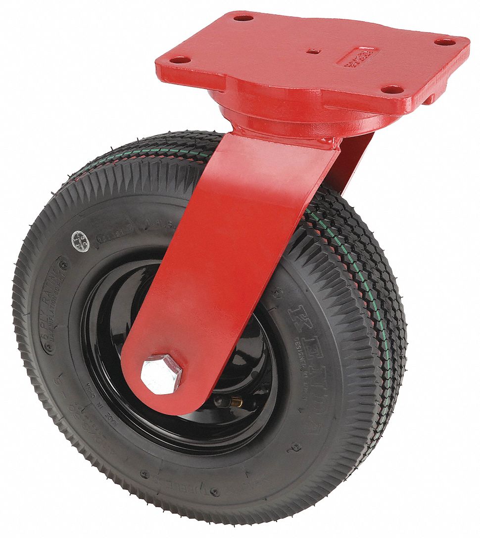 Plate Caster: Swivel, 12 in Wheel Dia., 4 1/8 in Wheel Wd, 15 1/2 in Mounting Ht, Rubber