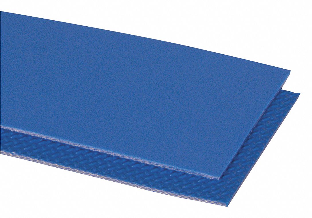 Food-Grade Multi-Ply Conveyor Belt: 10 in Belt Wd, 1/16 in Belt Thick, Cut to Lg (15 ft Min), Blue