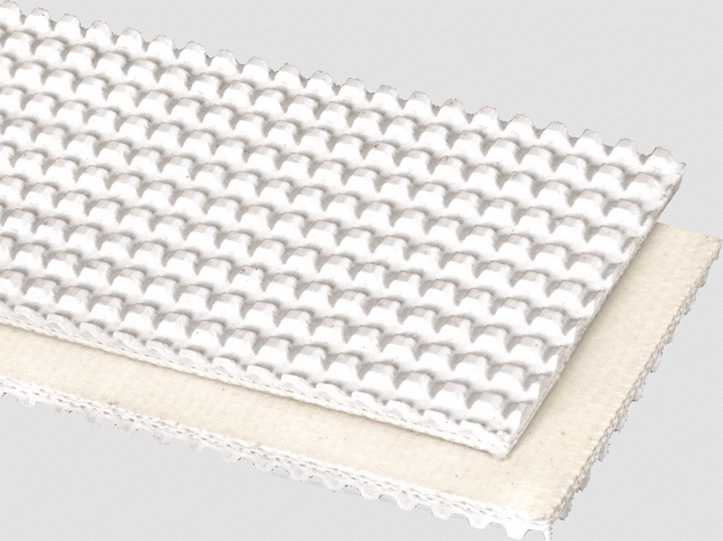 Food-Grade Multi-Ply Conveyor Belt: 10 in Belt Wd, 1/8 in Belt Thick, Cut to Lg (15 ft Min), White