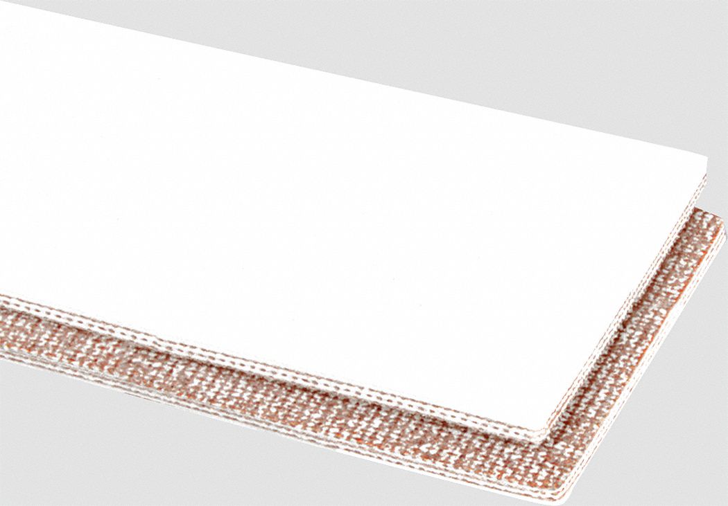 Food-Grade Multi-Ply Conveyor Belt: 10 in Belt Wd, 3/32 in Belt Thick, Cut to Lg (15 ft Min), White