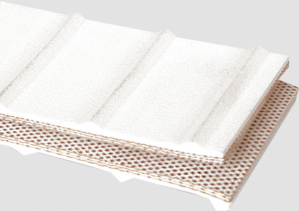 Food-Grade Multi-Ply Conveyor Belt: 10 in Belt Wd, 1/4 in Belt Thick, Cut to Lg (15 ft Min), White