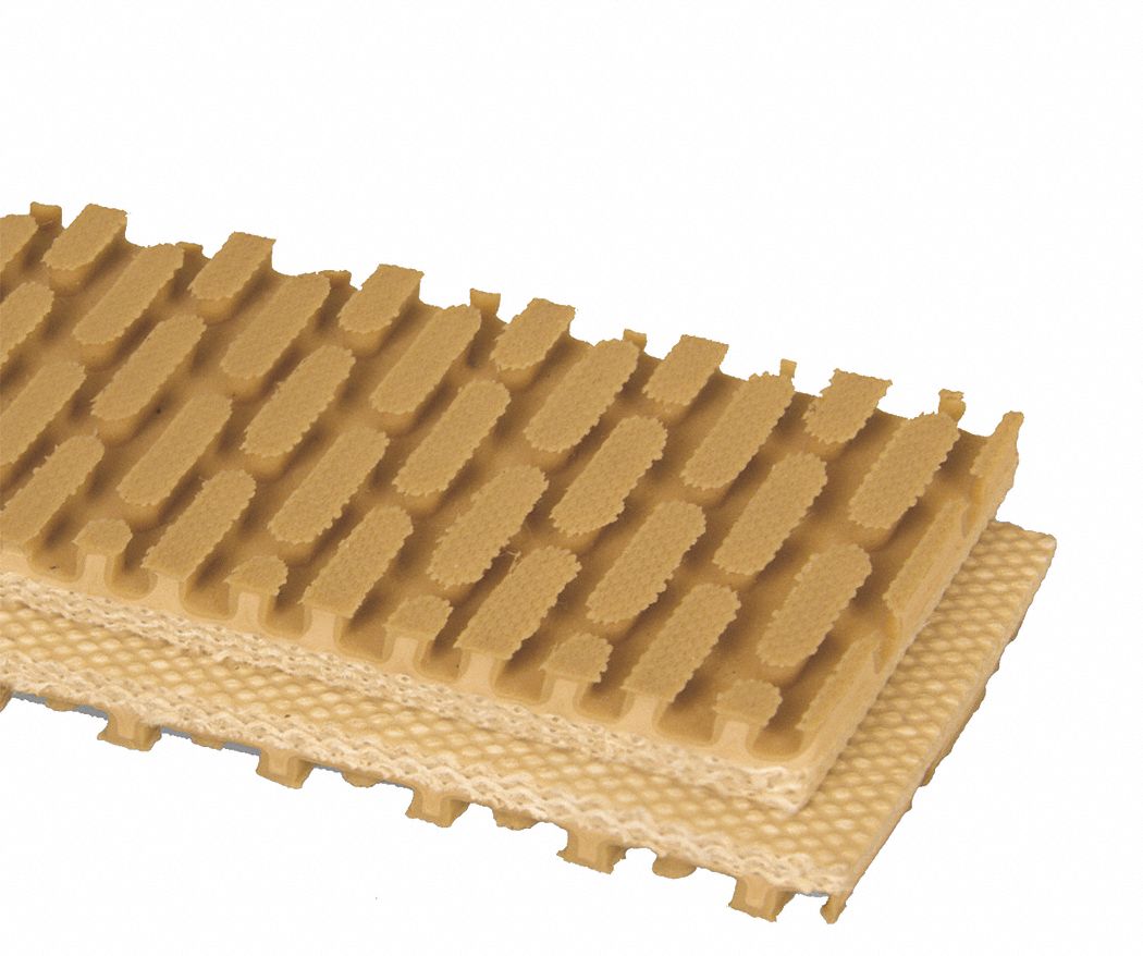 High-Grip Multi-Ply Conveyor Belt: 8 in Belt Wd, 21/64 in Belt Thick, Cut to Lg (15 ft Min), Tan