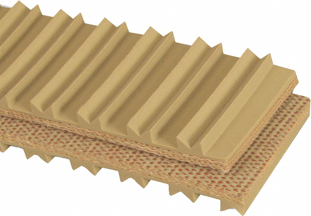 High-Grip Multi-Ply Conveyor Belt: 8 in Belt Wd, 19/64 in Belt Thick, Cut to Lg (15 ft Min), Tan