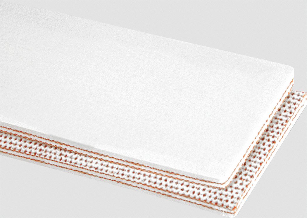 Food-Grade Multi-Ply Conveyor Belt: 10 in Belt Wd, 1/8 in Belt Thick, Cut to Lg (15 ft Min), White