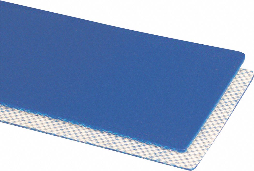 Food-Grade Multi-Ply Conveyor Belt: 10 in Belt Wd, 1/16 in Belt Thick, Cut to Lg (15 ft Min), Blue