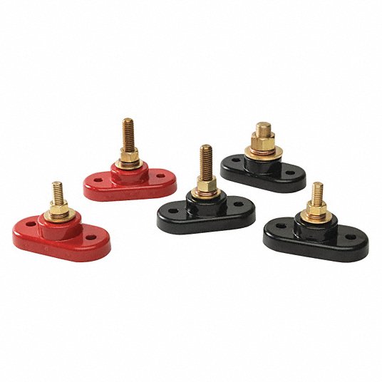 Battery Terminal: Stud, Black Color, Neutral, Brass, 2 15/16 in Overall Lg