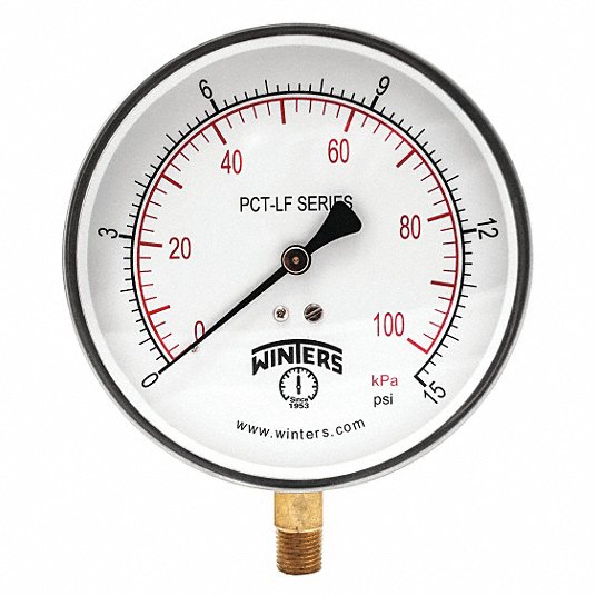 1/4" NPT, 0 to 15" H2O Range Pressure Gauge 