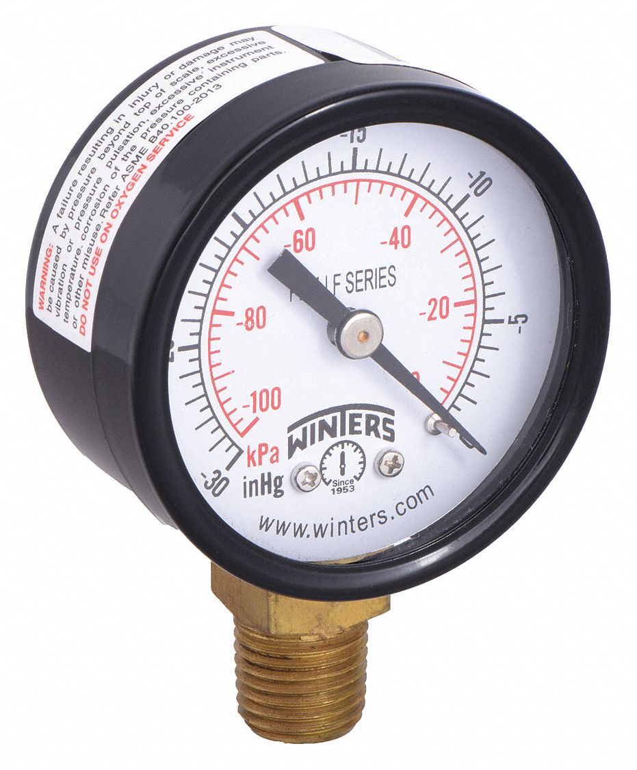 VACUUM GAUGE,2IN.,30IN. HG VAC TO 0