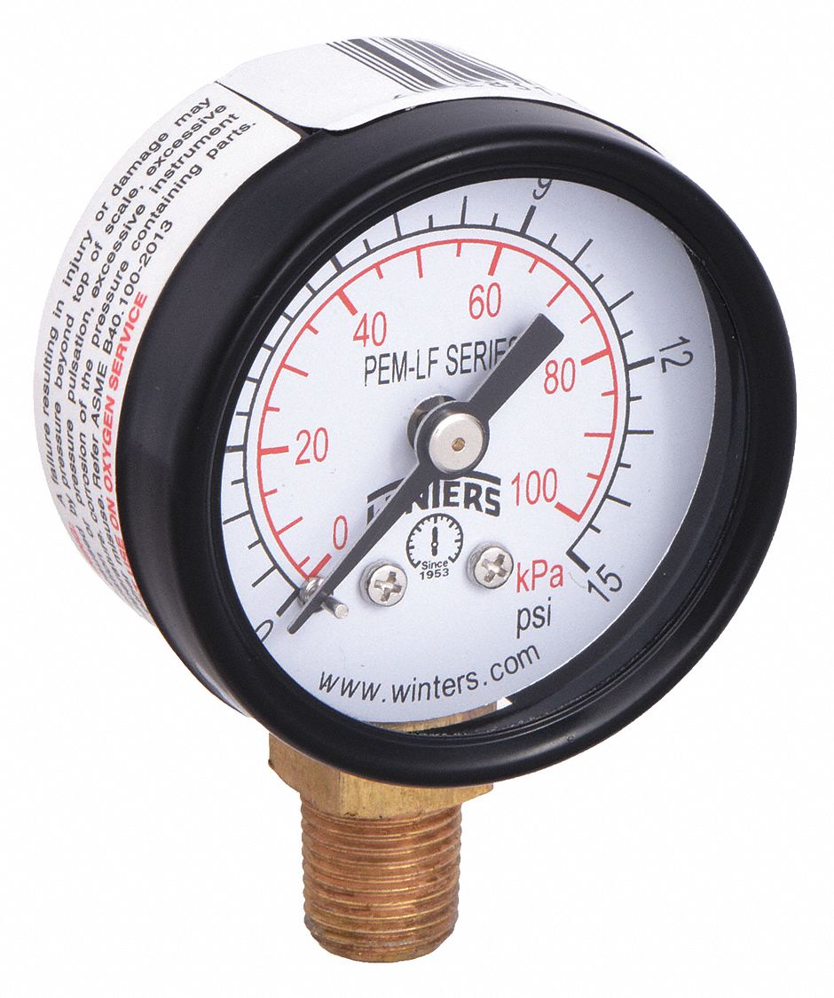 GAUGE,PRESSURE,1-1/2IN.,0 TO 15 PSI