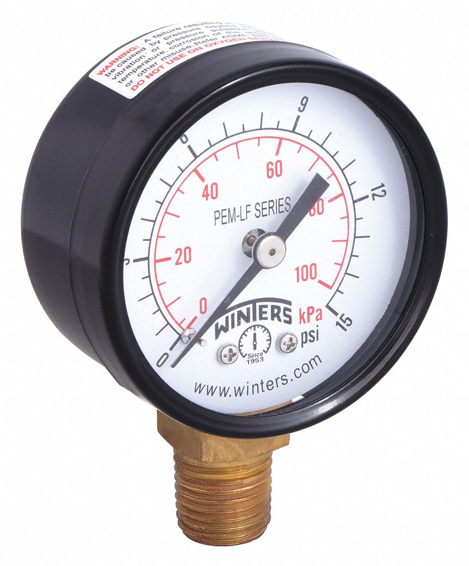 GAUGE,PRESSURE,2IN.,0 TO 15 PSI