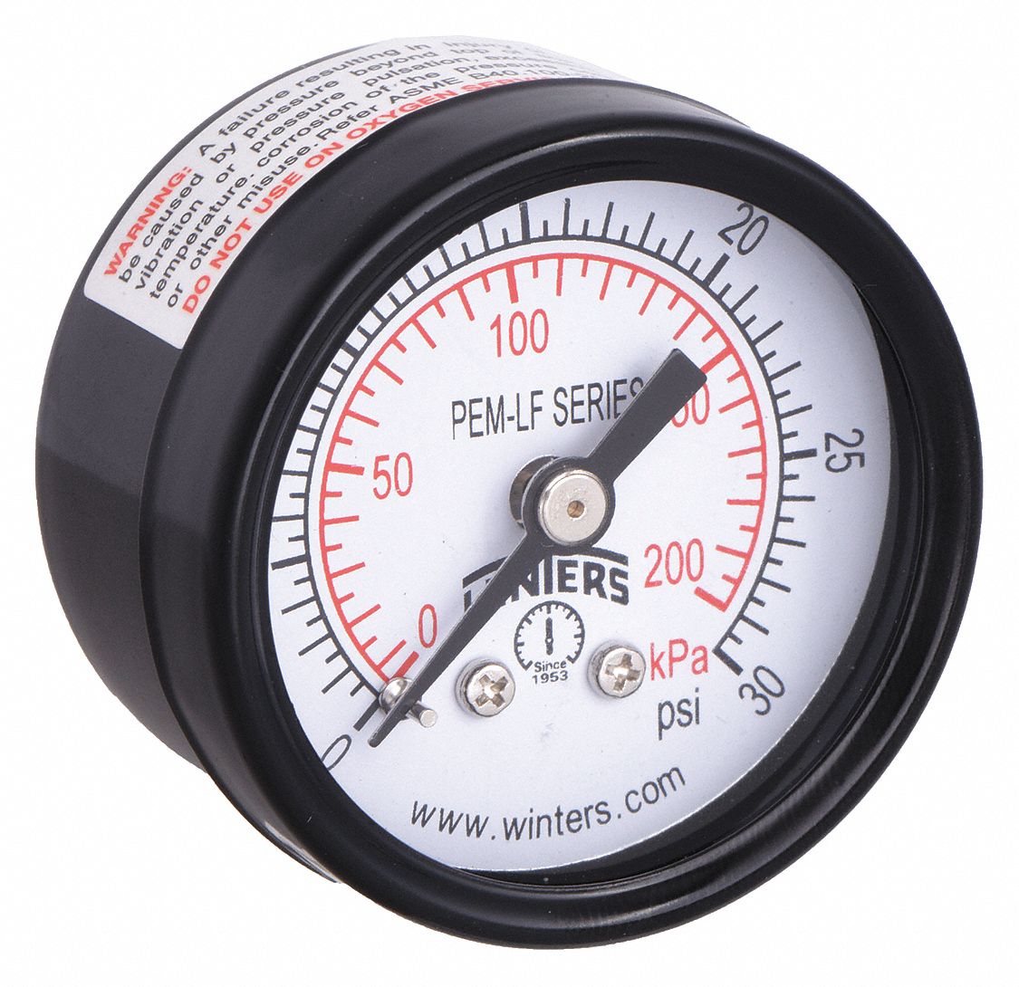 Gauge, Pressure, 1-1/2in., 0 to 30 psi