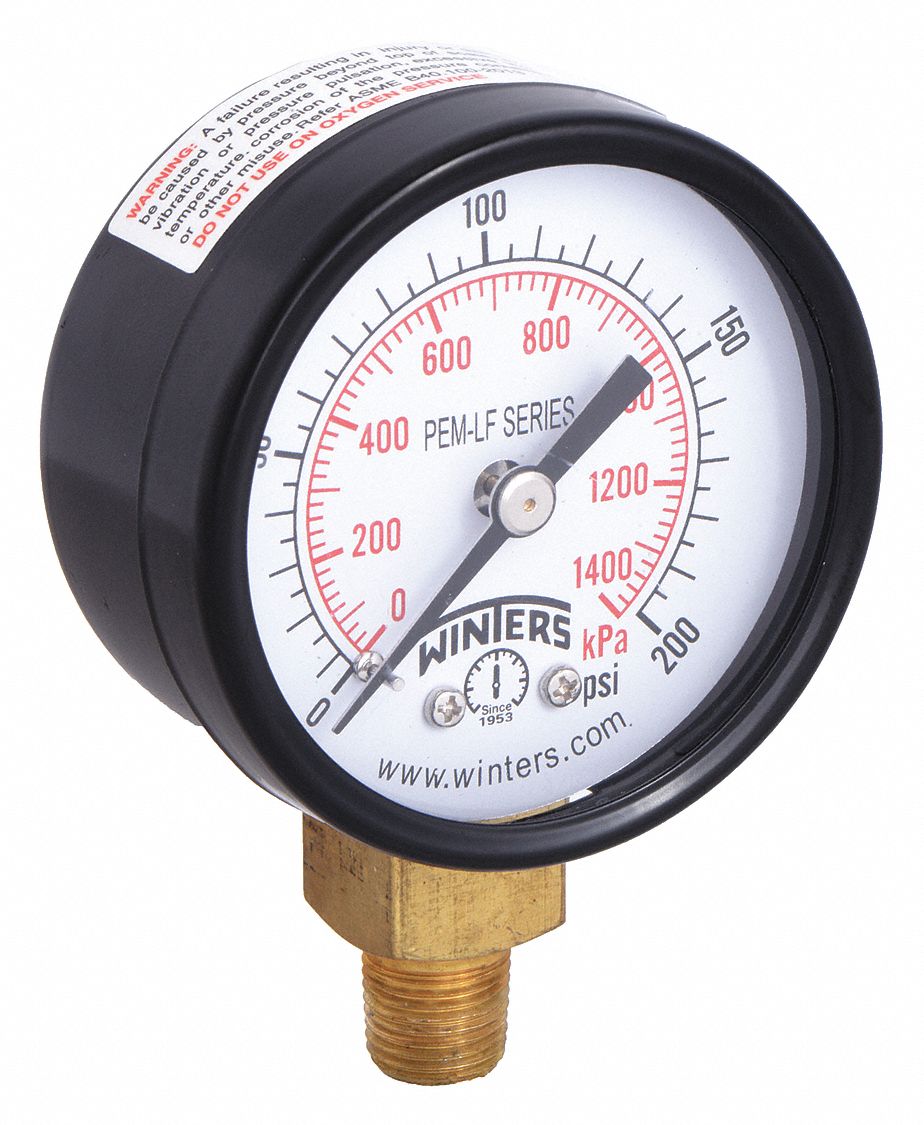GAUGE,PRESSURE,2IN.,0 TO 200 PSI