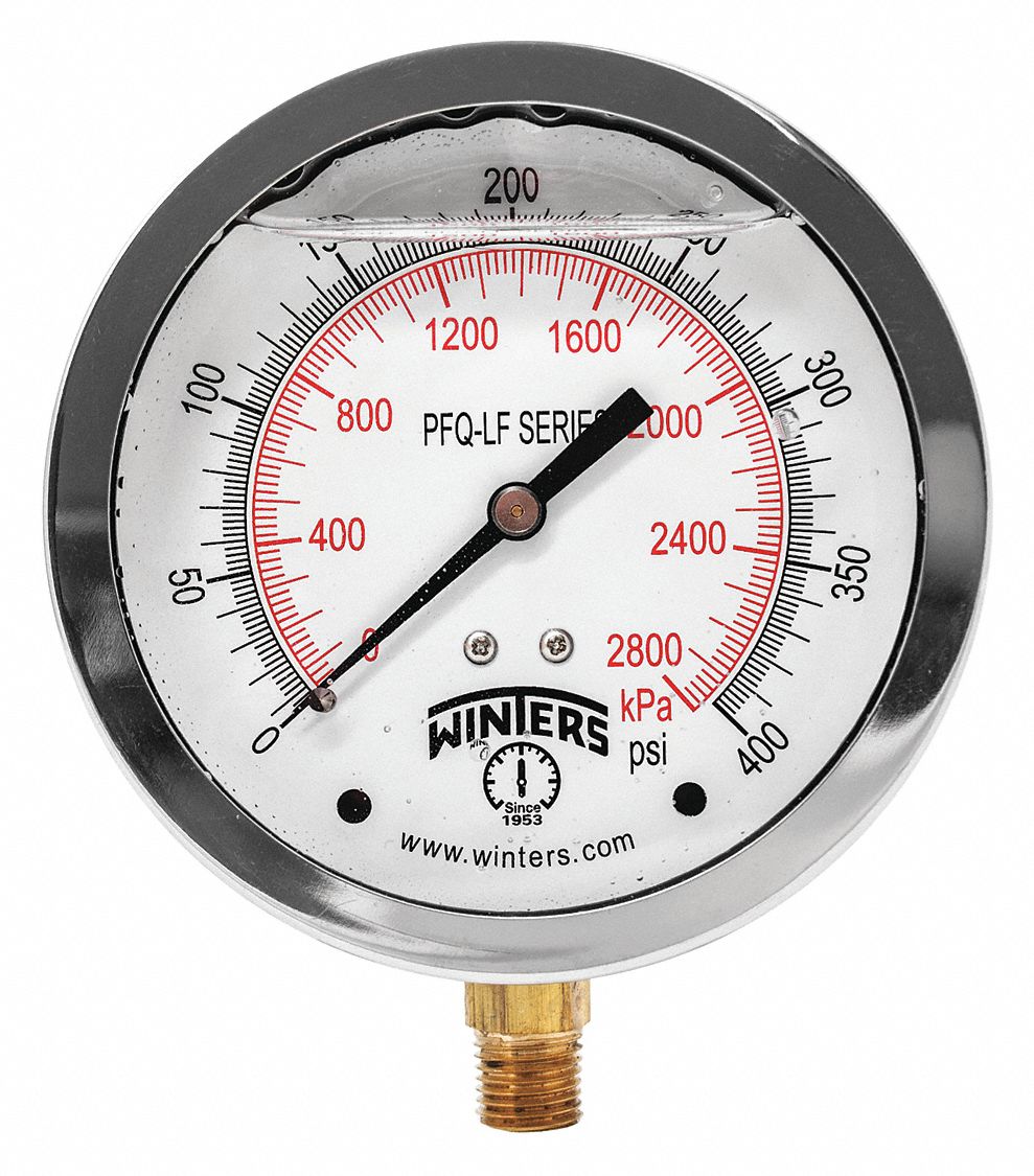 WINTERS PFQ716LF Gauge,Pressure,4in.,0 to 600 psi 