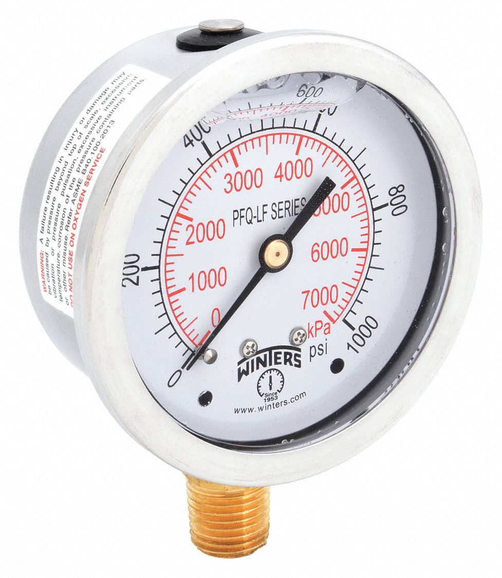 Winters, Liquid-filled, 0 To 1,000 Psi, Lead-free Pressure Gauge 