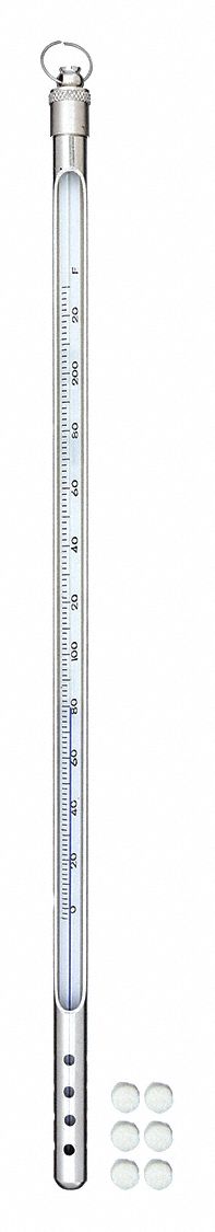 Armored Liquid In Glass Thermometer: -4°F to 230°F, Full Immersion, 12 in Immersion Dp