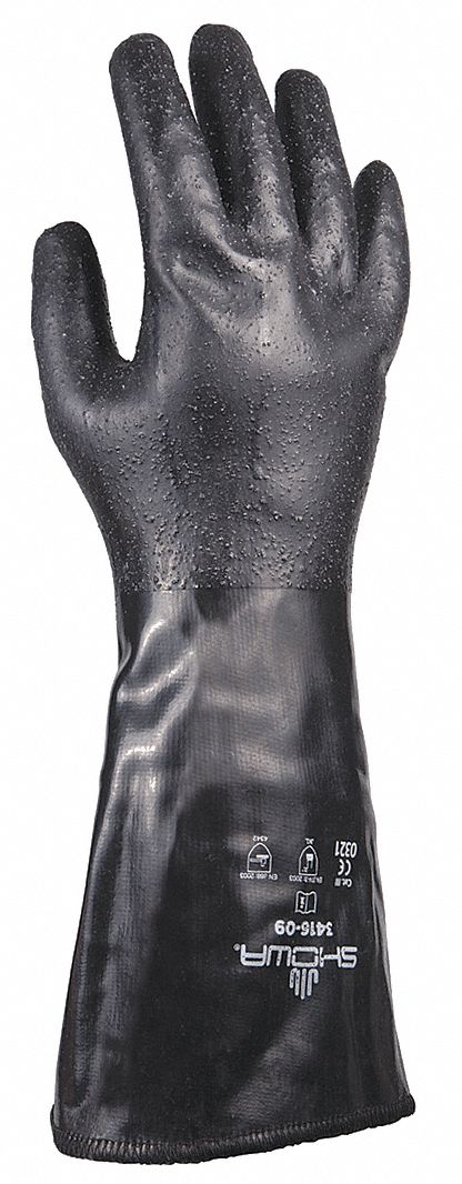 Chemical-Resistant Gloves: ANSI/ISEA Cut Level A5, 67.32 mil Overall Thick, Black, M, 1 PR