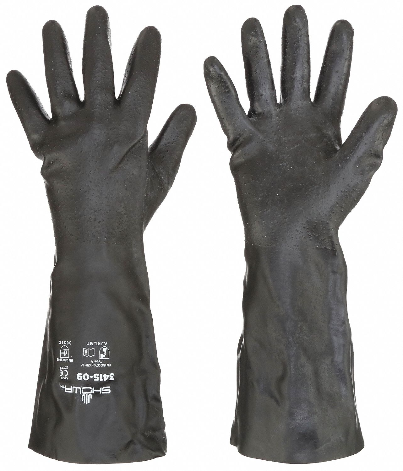 CHEMICAL RESISTANT GLOVES, 60.63 MIL, 14 IN LENGTH, GRAIN, S, BLACK