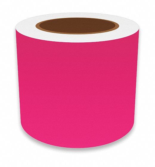 Continuous Label Stock: 4 in x 75 ft, Vinyl, Fluorescent Pink (Gloss), Indoor