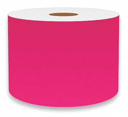 Continuous Label Stock: 3 in x 75 ft, Vinyl, Fluorescent Pink (Gloss), Indoor