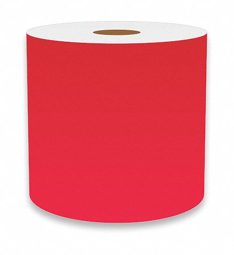 Continuous Label Stock: 4 in x 75 ft, Vinyl, Fluorescent Red (Gloss), Indoor