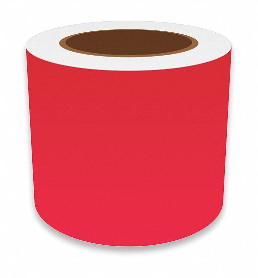 Continuous Label Stock: 4 in x 75 ft, Vinyl, Fluorescent Red (Gloss), Indoor