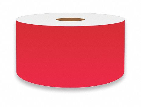 Continuous Label Stock: 2 in x 75 ft, Vinyl, Fluorescent Red (Gloss), Indoor