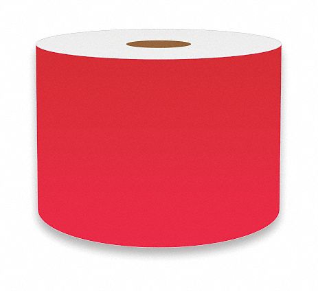 Continuous Label Stock: 3 in x 75 ft, Vinyl, Fluorescent Red (Gloss), Indoor