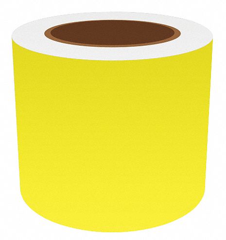Continuous Label Stock: 4 in x 75 ft, Vinyl, Fluorescent Yellow (Gloss), Indoor