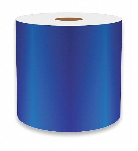 Continuous Label Stock: 4 in x 75 ft, Vinyl, Blue (Gloss), Indoor