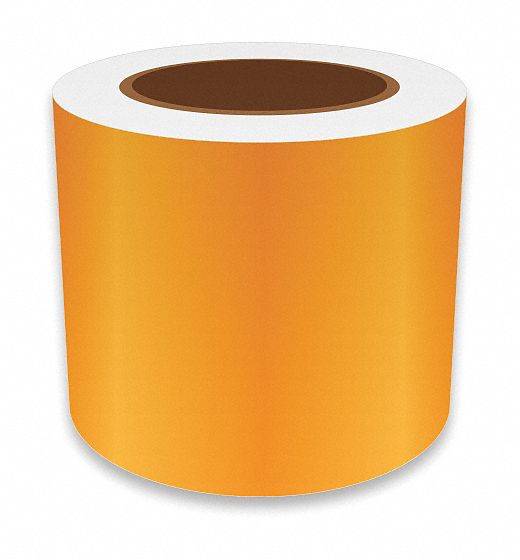 Continuous Label Stock: 4 in x 75 ft, Vinyl, Orange (Gloss), Indoor/Outdoor
