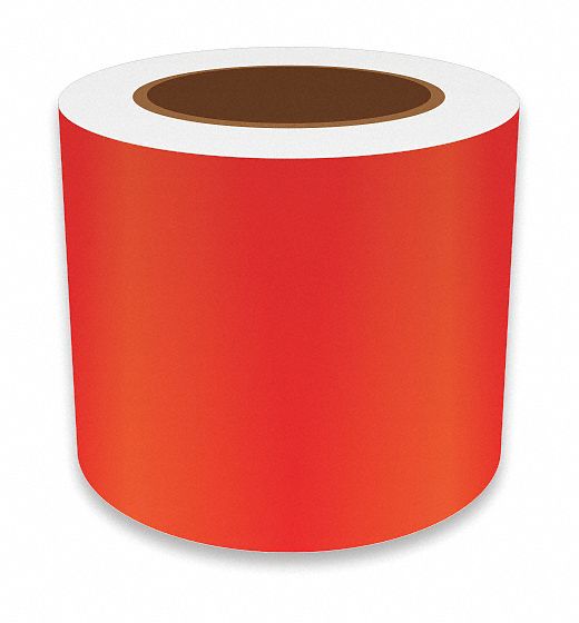 Continuous Label Stock: 4 in x 75 ft, Vinyl, Red (Gloss), Indoor/Outdoor
