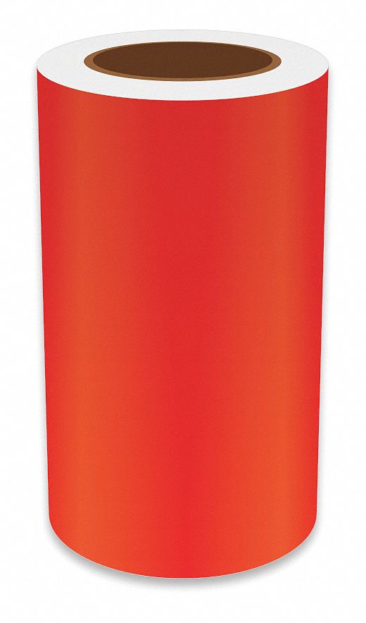 Continuous Label Stock: 8 in x 75 ft, Vinyl, Red (Gloss), Indoor/Outdoor