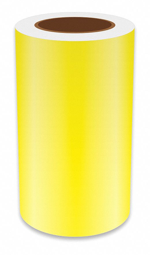 Continuous Label Stock: 8 in x 75 ft, Vinyl, Yellow (Gloss), Indoor/Outdoor
