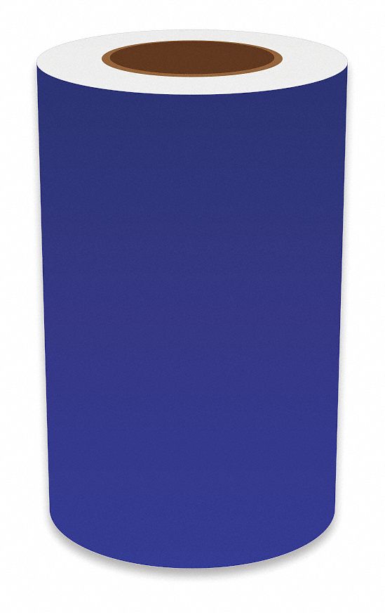 Continuous Label Stock: 8 in x 150 ft, Vinyl, Blue (Gloss), Indoor/Outdoor