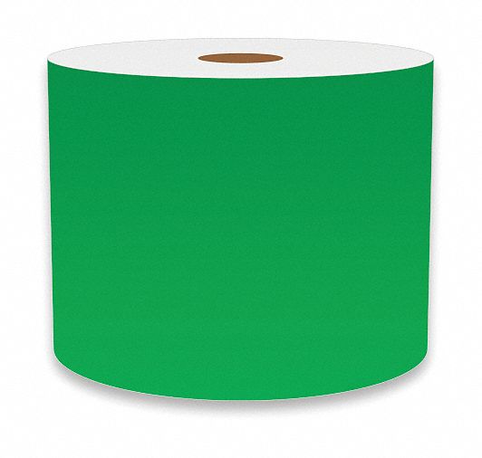 Continuous Label Stock: 4 in x 150 ft, Vinyl, Green (Gloss), Indoor/Outdoor
