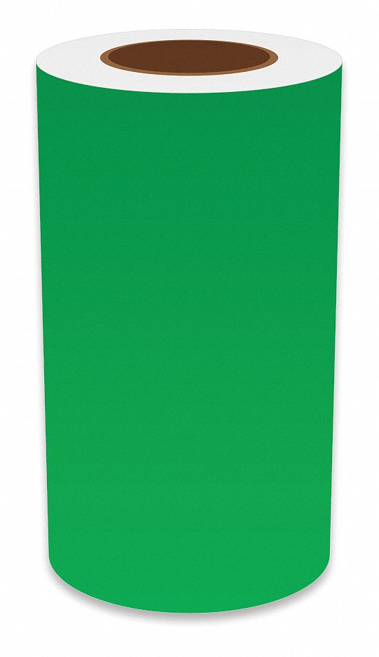 Continuous Label Stock: 9 in x 150 ft, Vinyl, Green (Gloss), Indoor/Outdoor
