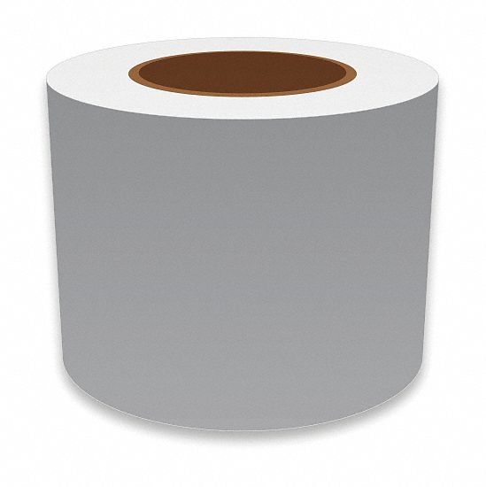 Continuous Label Stock: 4 in x 150 ft, Vinyl, Gray (Gloss), Indoor/Outdoor