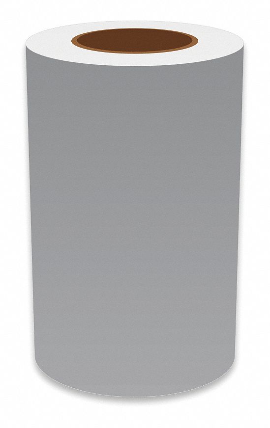 Continuous Label Stock: 8 in x 150 ft, Vinyl, Gray (Gloss), Indoor/Outdoor