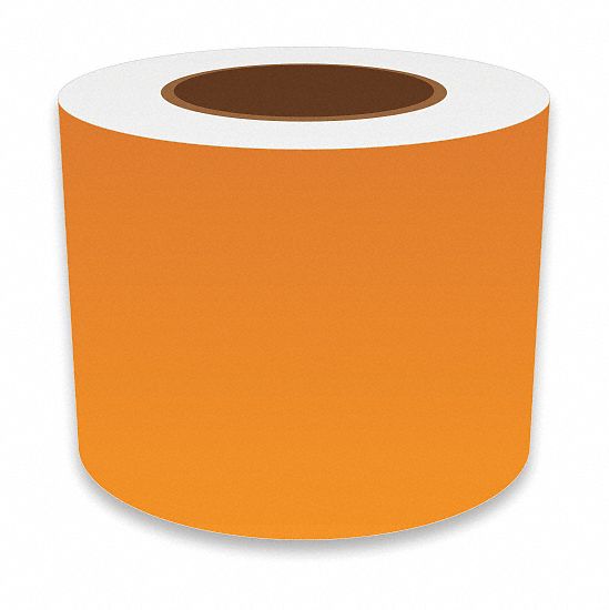 Continuous Label Stock: 4 in x 150 ft, Vinyl, Orange (Gloss), Indoor/Outdoor