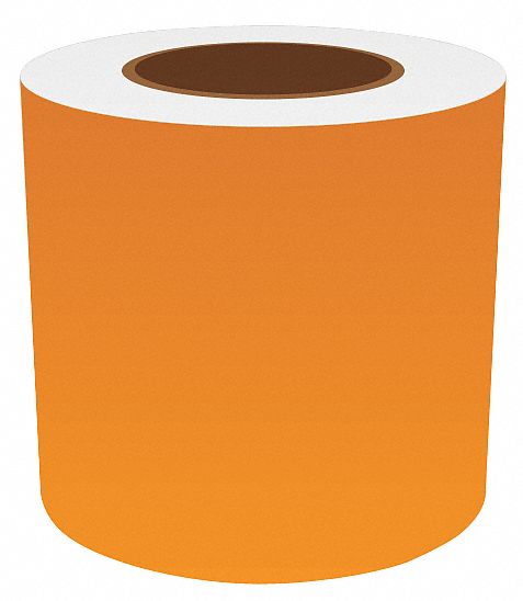 Continuous Label Stock: 5 in x 150 ft, Vinyl, Orange (Gloss), Indoor/Outdoor
