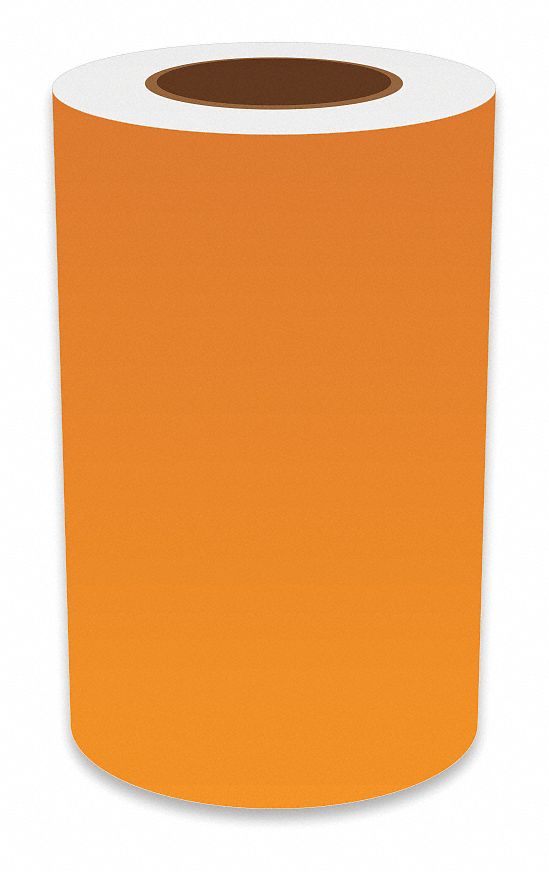 Continuous Label Stock: 8 in x 150 ft, Vinyl, Orange (Gloss), Indoor/Outdoor