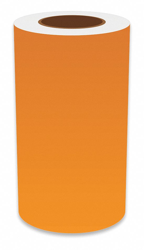 Continuous Label Stock: 9 in x 150 ft, Vinyl, Orange (Gloss), Indoor/Outdoor