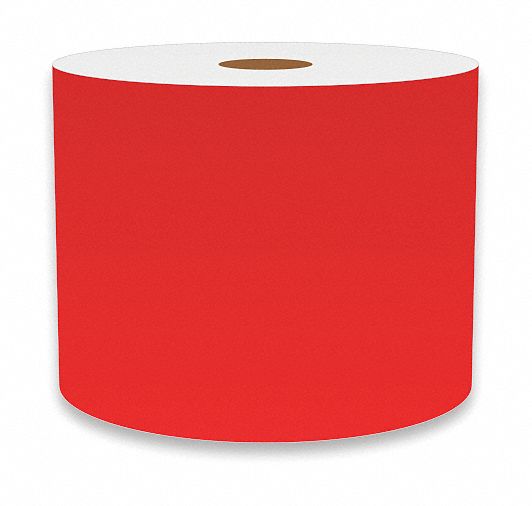 Continuous Label Stock: 4 in x 150 ft, Vinyl, Red (Gloss), Indoor/Outdoor