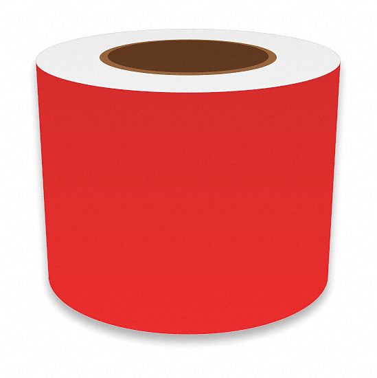 Continuous Label Stock: 4 in x 150 ft, Vinyl, Red (Gloss), Indoor/Outdoor