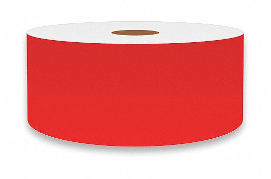 Continuous Label Stock: 2 in x 150 ft, Vinyl, Red (Gloss), Indoor/Outdoor