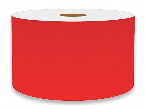Continuous Label Stock: 3 in x 150 ft, Vinyl, Red (Gloss), Indoor/Outdoor