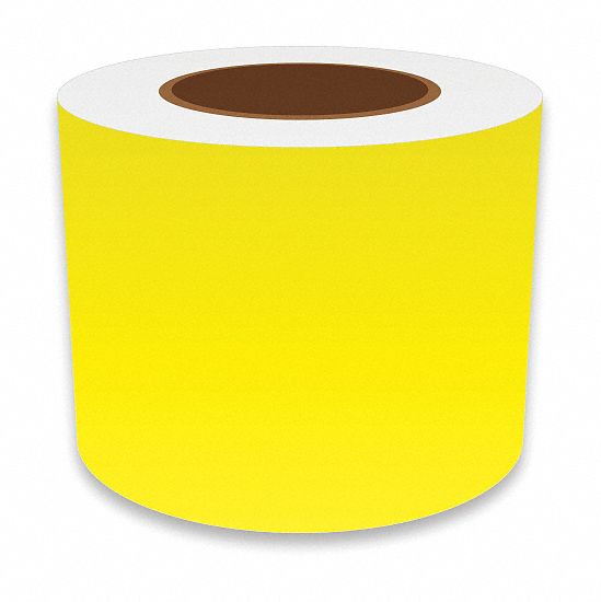 Continuous Label Stock: 4 in x 150 ft, Vinyl, Yellow (Gloss), Indoor/Outdoor