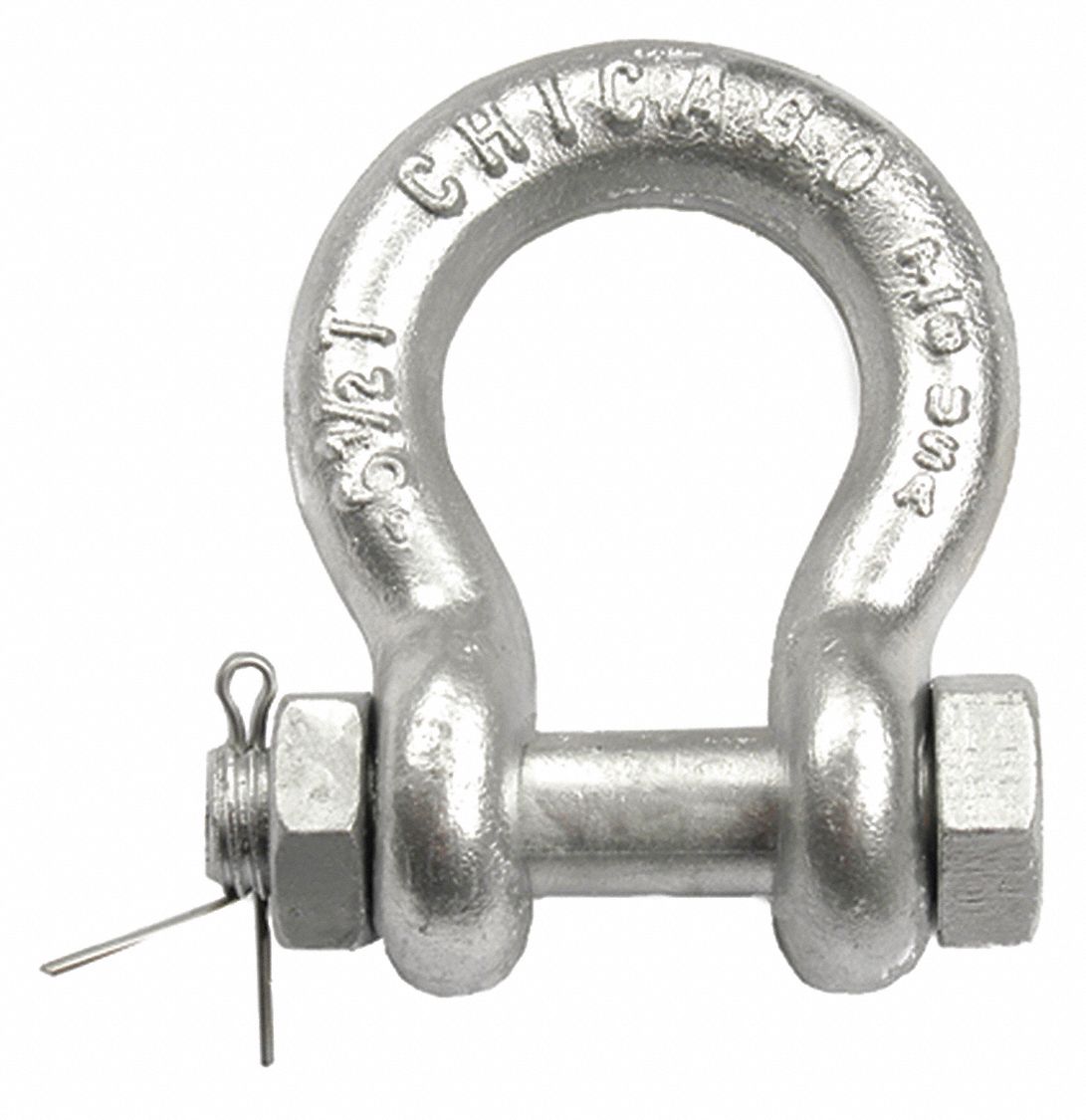 Anchor Shackle: Bolt/Cotter/Nut Pin, 2,000 lb Working Load Limit, 7/16 in Pin Dia.